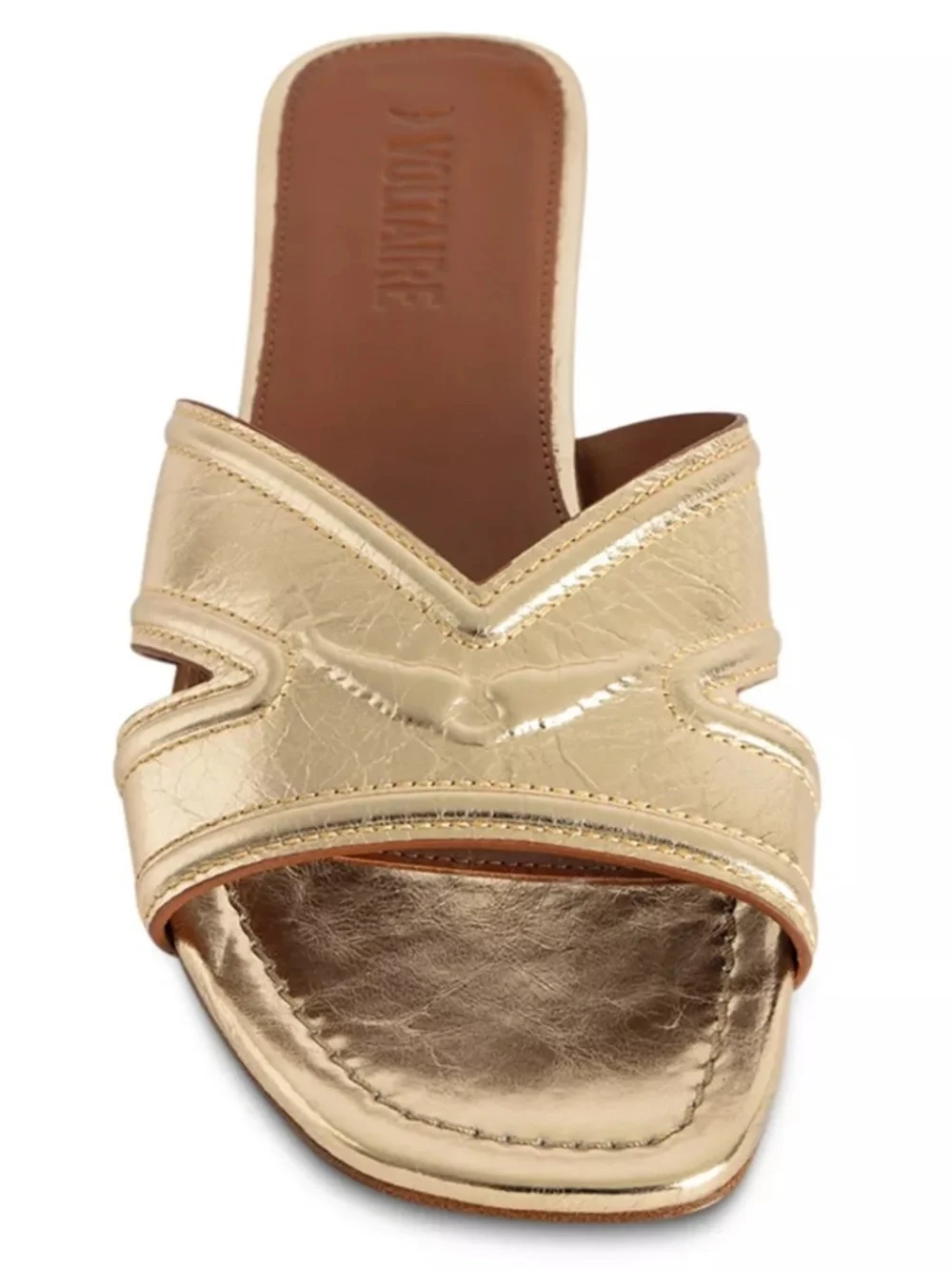 NIB | Zadig & Voltaire | Women's Azora Gold Metallic Leather Slide Sandal - Picture 2 of 12